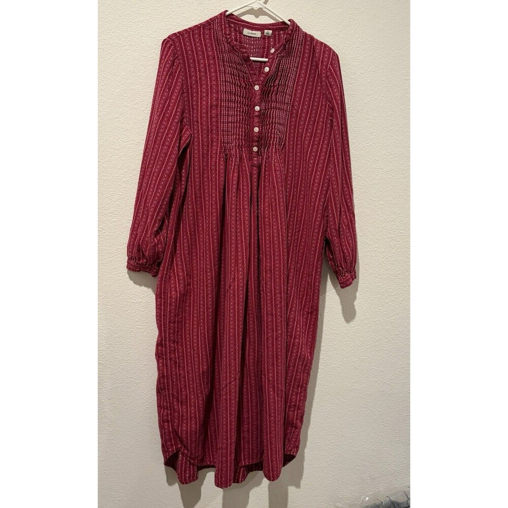 Vintage Vtg LL Bean Dobby Nightgown Long Sleeve Untuck Cotton Flannel Women L